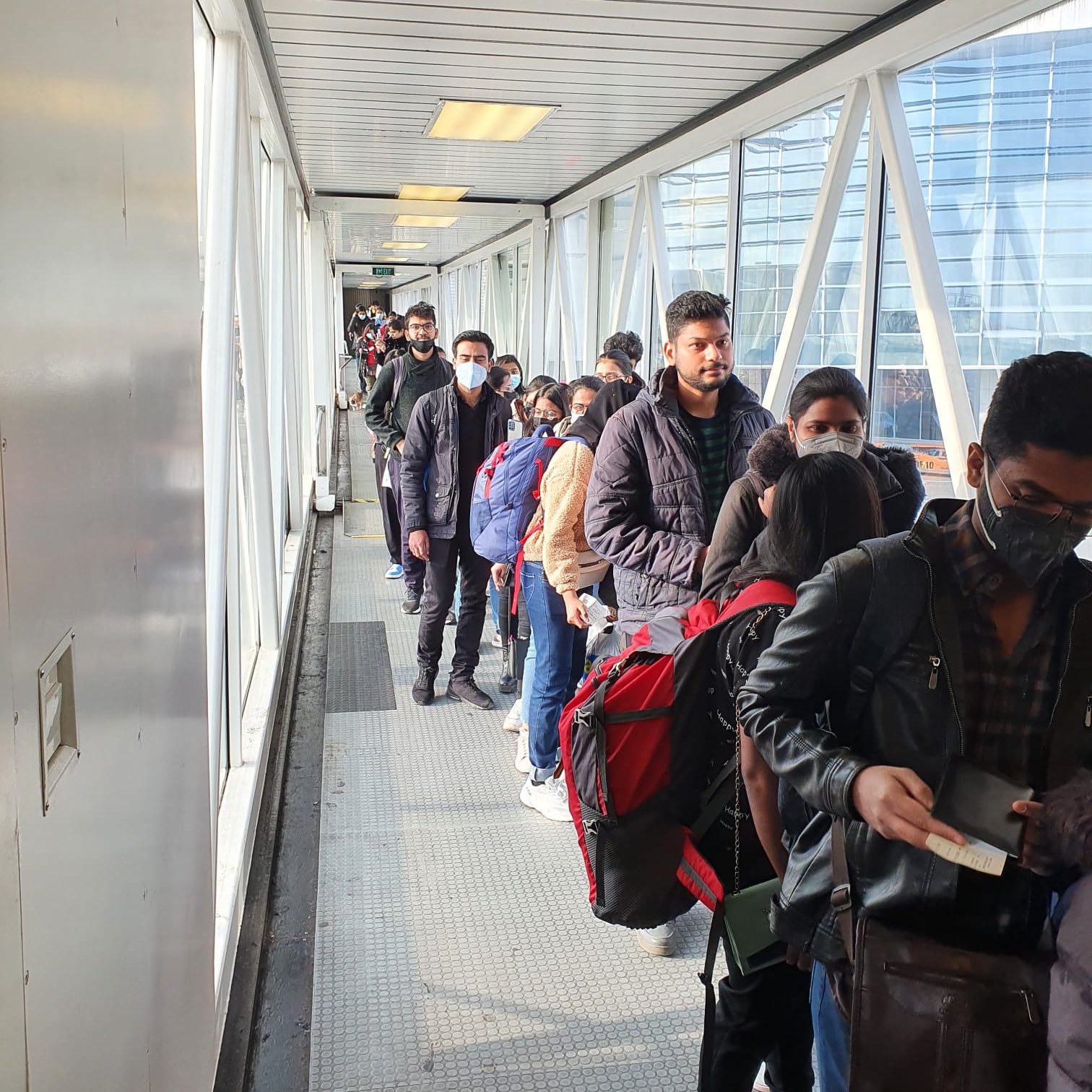 Passengers in line to board the Air India flight from Romania's Bucharest to Mumbai. (Twitter/@DrSJaishankar)