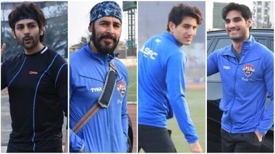 Kartik Aaryan, Dino Morea, Ibrahim Ali Khan, and Ahan Shetty played a football match.