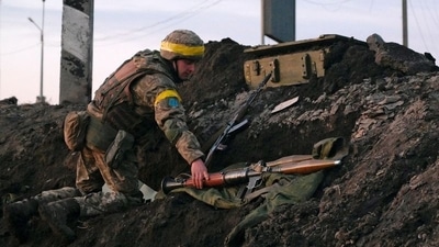 A Ukrainian serviceman holds a rocket-propelled grenade (RPG) launcher at fighting positions outside the city of Kharkiv, Ukraine. (REUTERS file)