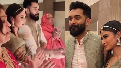 Mouni Roy and Suraj Nambiar perform aarti.