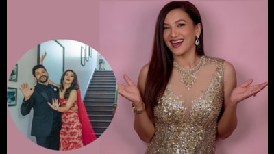 Gauahar Khan; Inset: Farhan Akhtar and Shibani Dandekar