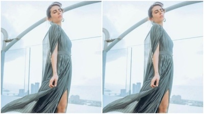 In nude eyeshadow, black eyeliner, mascara-laden eyelashes, drawn eyebrows, contoured cheeks and a shade of nude lipstick, Mandana made fashion traffic stop. (Instagram/@mandanakarimi)