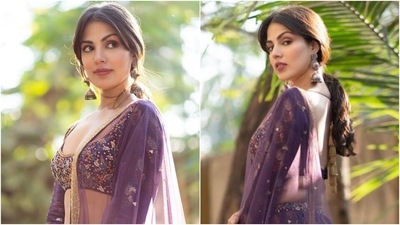 Rhea Chakraborty is on her way to 'become a butterfly' in pretty purple lehenga, it costs ₹29k: Check out pics Rhea Chakraborty is on her way to 'become a butterfly' in pretty purple lehenga, it costs ₹29k: Check out pics