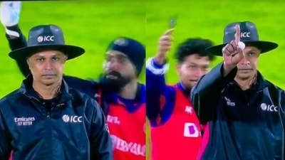Mohammed Siraj and Kuldeep Yadav were seen in playful mood during the second T20I against Sri Lanka. (Screengrab) Mohammed Siraj and Kuldeep Yadav were seen in playful mood during the second T20I against Sri Lanka. (Screengrab)