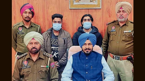 The two Zira men, accused of drug peddling, were held with 1.29kg heroin in Ludhiana. (HT PHOTO)