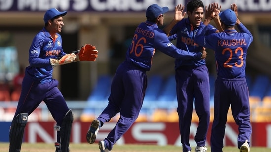 Raj Bawa in action against England in U19 World Cup 2022 final