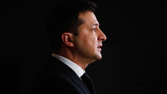 Ukraine's President Volodymyr Zelenskyy speaks during a media conference at an Eastern Partnership Summit in Brussels, Dec. 15, 2021. (Johanna Geron/ Pool Photo via AP, File)(AP)