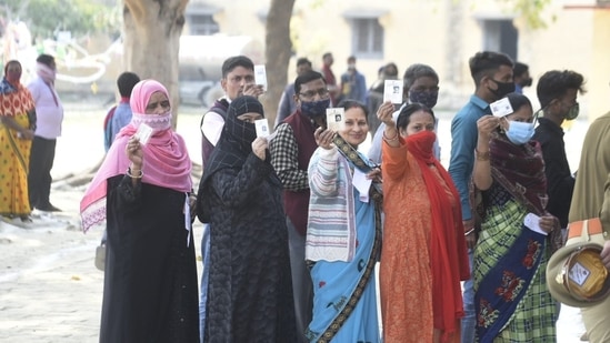 Polling is spread across 12 districts, including Ayodhya, Sultanpur, Chitrakoot, Pratapgarh, Kaushambi, Prayagraj, Barabaki, Bahraich, Shrawasti, Gonda, Amethi, and Raebareli.(HT Photo/Deepak Gupta)