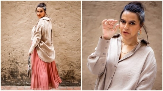 Neha Dhupia is currently basking in the success of her recently-released film A Thursday. The actor is busy with the promotions of the film. A day back, Neha shared a slew of pictures from her current look for the promotions and it is giving us tips on how to dress up with a lot of sass this summer. In a flowy and comfy co-ord set, Neha set the casual fashion bar higher.(Instagram/@nehadhupia)
