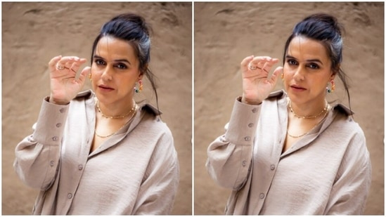 Assisted by makeup artist Aafreen, Neha chose to go minimal on the makeup to complement her attire for the day. In nude eyeshadow, mascara-laden eyelashes, drawn eyebrows, contoured cheeks and a shade of nude lipstick, Neha looked ravishing as ever.(Instagram/@nehadhupia)