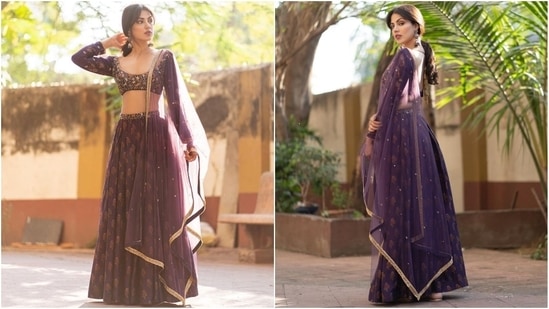 Rhea Chakraborty is on her way to &#39;become a butterfly&#39; in pretty purple lehenga, it costs ₹29k: Check out pics | Fashion Trends - Hindustan Times