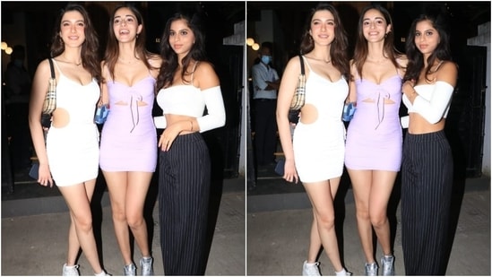 Ananya Panday, Suhana Khan, and Shanaya Kapoor enjoy a dinner date.&nbsp;(HT Photo/Varinder Chawla)