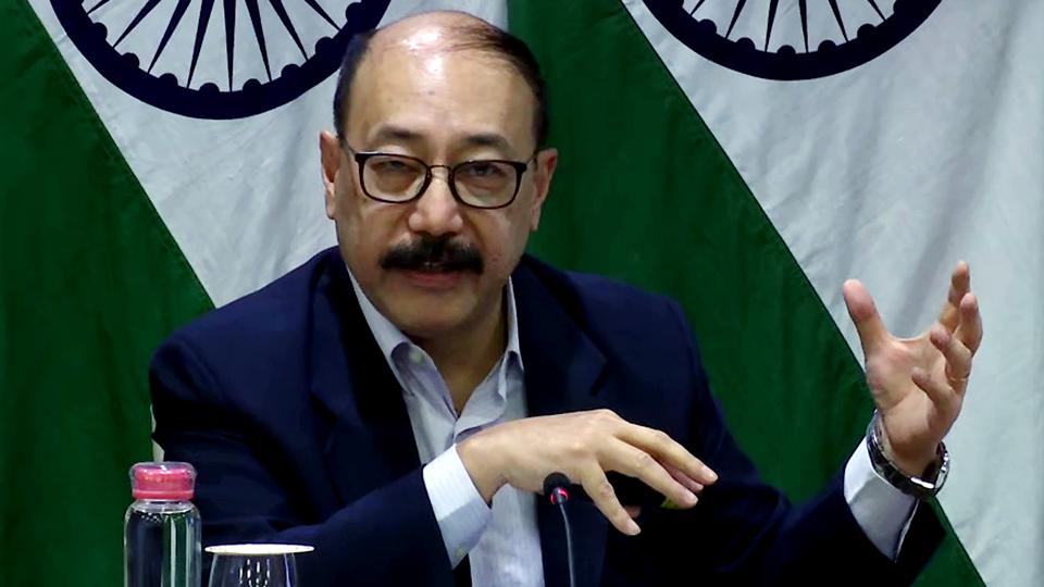 Foreign secretary Harsh Vardhan Shringla addresses a press conference in New Delhi. Foreign secretary Harsh Vardhan Shringla addresses a press conference in New Delhi.