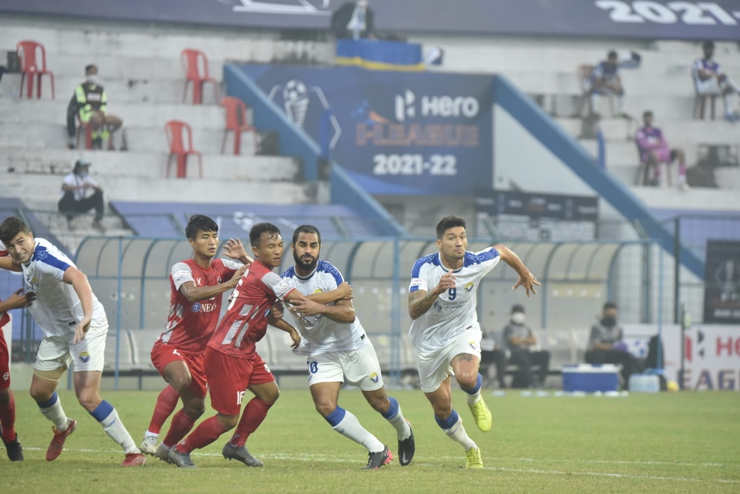 Real Kashmir in action against Aizawl FC in I-League(AIFF)