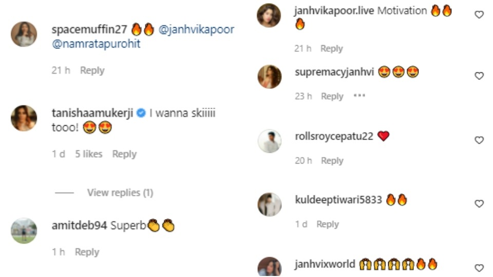 Comments on Janhvi Kapoor's Instagram video. Comments on Janhvi Kapoor's Instagram video.