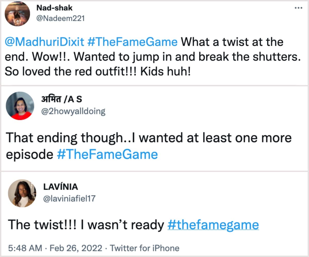 Reactions to The Fame Game on Twitter.