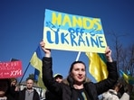 Demonstrators gather to protest Russia�s invasion of Ukraine outside the Russian Embassy in Washington, DC.