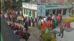 Rural voters stand in queue at their polling station set up at the Government Primary School, Malak Harhar in Phaphamau region of Prayagraj district on Sunday. (HT file)
