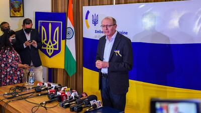 Ukrainian ambassador to India Igor Polikha addresses a press conference at the embassy in New Delhi. (HT Photo/Amal KS) Ukrainian ambassador to India Igor Polikha addresses a press conference at the embassy in New Delhi. (HT Photo/Amal KS)
