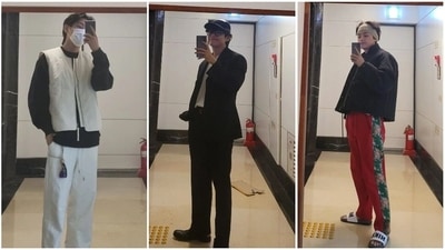 BTS: V shared several mirror selfies on Instagram. BTS: V shared several mirror selfies on Instagram.