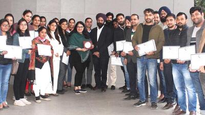 Upkar Singh Ahuja, president CICU along with participants during the two-day training on Business Writing Skills and E-Mail Etiquettes, in Ludhiana on February 28, 2022. (HT PHOTO) Upkar Singh Ahuja, president CICU along with participants during the two-day training on Business Writing Skills and E-Mail Etiquettes, in Ludhiana on February 28, 2022. (HT PHOTO)