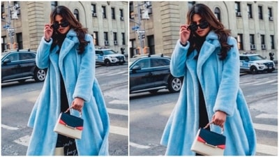 Harnaaz Sandhu earlier took over the streets of New York in a blue fur jacket. (Instagram/@ harnaazsandhu_03)