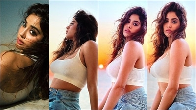 Striking sensuous poses for the camera, Janhvi set the Internet on fire. She simply captioned the pictures with a honey jar emoji. (Instagram/janhvikapoor) Striking sensuous poses for the camera, Janhvi set the Internet on fire. She simply captioned the pictures with a honey jar emoji. (Instagram/janhvikapoor)