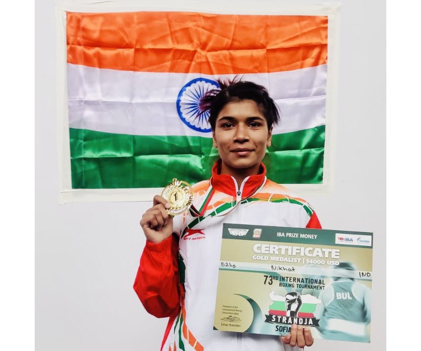 Nikhat Zareen won the flyweight (52kg) gold at the Strandja international tournament in Sofia.&nbsp; (Twitter/BFI_official)