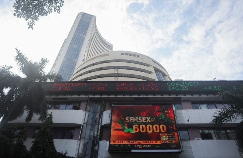 Sensex jumps 389 points to close at 56,247; Nifty ends session below 17,000. (REUTERS)