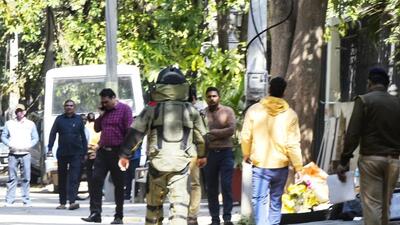 A member of the Gurugram Police bomb squad at Sector 31 of Gurugram where two live grenades were found in a house (HT Photo/Vipin Kumar) A member of the Gurugram Police bomb squad at Sector 31 of Gurugram where two live grenades were found in a house (HT Photo/Vipin Kumar)