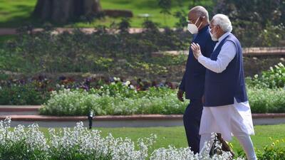 President Ram Nath Kovind talks with Prime Minister Narendra Modi during the inauguration of 'Arogya Vanam' at President's Estate, in New Delhi. The 6.6-acre 'Vanam' developed in the shape of a human sitting in the 'Yoga Mudra' will be open for public viewing from Tuesday. (PTI) President Ram Nath Kovind talks with Prime Minister Narendra Modi during the inauguration of 'Arogya Vanam' at President's Estate, in New Delhi. The 6.6-acre 'Vanam' developed in the shape of a human sitting in the 'Yoga Mudra' will be open for public viewing from Tuesday. (PTI)