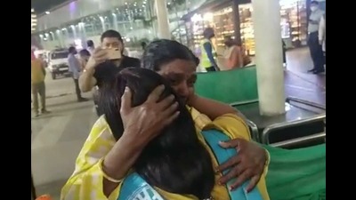 Five students of Uttar Pradesh, pursuing higher studies in the city of Vinnytsia, Ukraine, landed at Lucknow Airport on Tuesday (Deepak Gupta/HT)