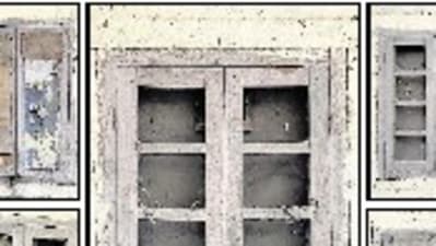 These are seven windows. Their size is uniformly similar, but the time-worn decay has rendered each different from the rest.