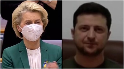 A European Union parliament member applauds after Ukrainian president Volodymyr Zelensky's speech (Twitter/ANI) A European Union parliament member applauds after Ukrainian president Volodymyr Zelensky's speech (Twitter/ANI)