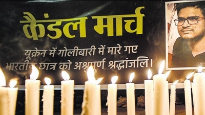 A candlelight march to pay homage to Naveen Gyandagoudar (PTI)