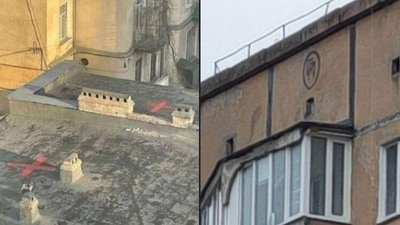 An ‘X’ marking, presumed to be Russian targets, seen on rooftops of buildings in Kyiv, Ukraine. (Facebook)