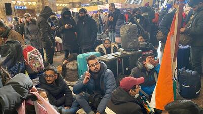 Indian students stranded in Ukraine at a railway station. (PTI) Indian students stranded in Ukraine at a railway station. (PTI)