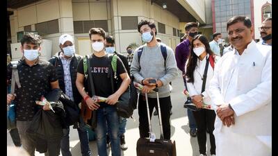 Students after arrival at the Jaiprakash Narayan Airport in Patna on Monday. (Santosh Kumar/HT Photo) Students after arrival at the Jaiprakash Narayan Airport in Patna on Monday. (Santosh Kumar/HT Photo)