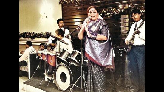 Usha singing at her favourite haunt Trincas with the house band