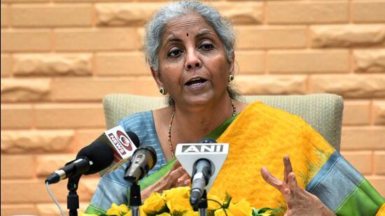 New Delhi, Feb 14 (ANI): Union Finance Minister Nirmala Sitharaman addresses a joint press conference after a Customary Post Budget meeting with the Central Board of Directors of the RBI, in New Delhi on Monday. (ANI Photo/ Shrikant Singh) (Shrikant Singh)