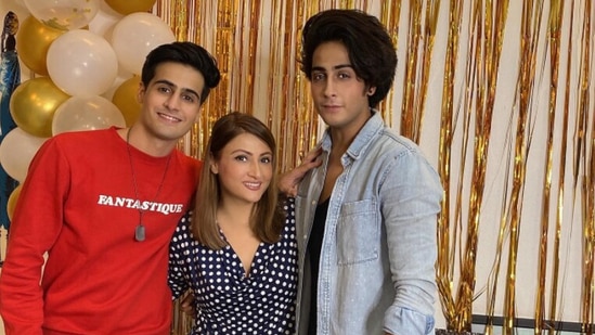 Urvashi Dholakia with her twin sons Kshitij and Sagar Dholakia.