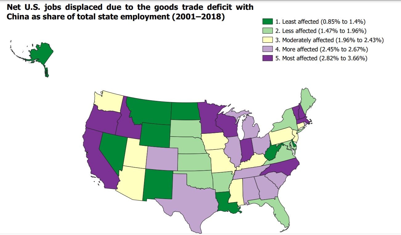 State-wise job losses in US due to Chinese imports.