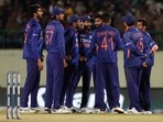 Indian players celebrate the wicket of Sri Lanka's Vice-Captain Charith Asalanka during the 2nd T20 match against Sri Lanka, at HPCA Stadium, in Dharamsala.