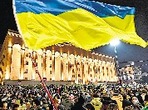 Demonstrators in support of Ukraine in Tbilsi.