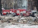 An area near the regional administration building, which city officials said was hit by a missile attack, in central Kharkiv, Ukraine, Tuesday, March 1, 2022. An area near the regional administration building, which city officials said was hit by a missile attack, in central Kharkiv, Ukraine, Tuesday, March 1, 2022.