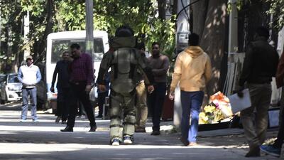 Gurugram, India – March 1, 2022: Investigation underway outside an empty plot where reportedly few hand grenades and live cartridges were found, in Sector 31, Gurugram, India, on Tuesday, March 01, 2022. (Photo by Vipin Kumar/ Hindustan Times) (Vipin Kumar/HT PHOTO) Gurugram, India – March 1, 2022: Investigation underway outside an empty plot where reportedly few hand grenades and live cartridges were found, in Sector 31, Gurugram, India, on Tuesday, March 01, 2022. (Photo by Vipin Kumar/ Hindustan Times) (Vipin Kumar/HT PHOTO)