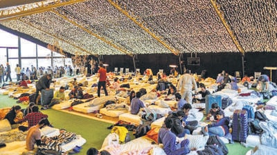 Indian students who fled the Russian invasion of Ukraine take shelter at a wedding venue in Corbeanca, Romania, on Wednesday (Reuters) Indian students who fled the Russian invasion of Ukraine take shelter at a wedding venue in Corbeanca, Romania, on Wednesday (Reuters)