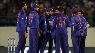 Indian players celebrate the wicket of Sri Lanka's Vice-Captain Charith Asalanka during the 2nd T20 match against Sri Lanka, at HPCA Stadium, in Dharamsala on Saturday (ANI) Indian players celebrate the wicket of Sri Lanka's Vice-Captain Charith Asalanka during the 2nd T20 match against Sri Lanka, at HPCA Stadium, in Dharamsala on Saturday (ANI)