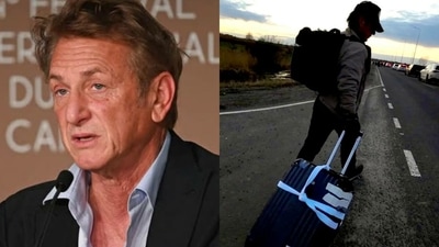 Sean Penn shared a picture of him joining Ukrainian refugees on foot. Sean Penn shared a picture of him joining Ukrainian refugees on foot.
