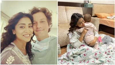 Shriya Saran with her husband Andrei Koscheev and daughter Radha. Shriya Saran with her husband Andrei Koscheev and daughter Radha.